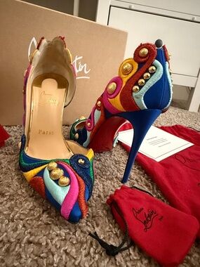 Christian Louboutin Multicolor Embroidered Pointed Toe Stiletto with Red Sole